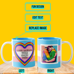 Tasse 2 Couleurs Drapeau LGBTQAI Transgender Pride avec texte