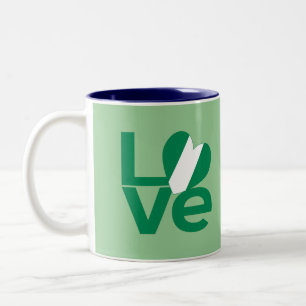Tasse 2 Couleurs Drapeau nigérian en forme de cœur LOVE vert