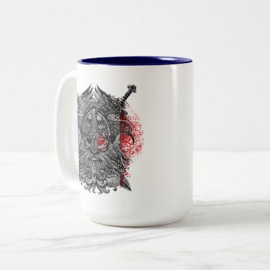 Tasse 2 Couleurs Drapeau Odin ravens épées Viking Mythologie (Devant gauche)