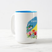 Tasse 2 Couleurs Drapeau ukrainien et fleurs (Devant gauche)