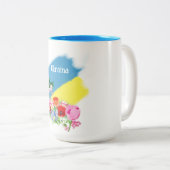 Tasse 2 Couleurs Drapeau ukrainien et fleurs (Devant droit)