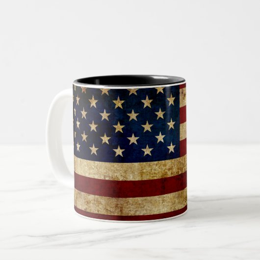 Tasse 2 Couleurs Drapeau USA / Grunge (Devant gauche)