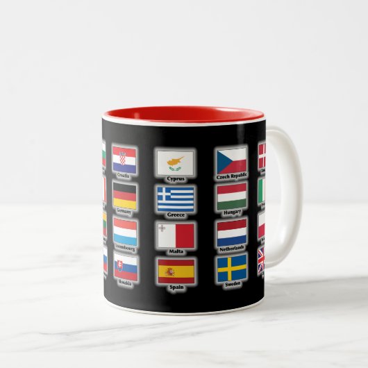 Tasse 2 Couleurs Drapeaux de 28 nations d'UE d'Union européenne - (Devant droit)