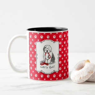 Tasse 2 Couleurs Drôle Allons-y ! Walk Old English Sheepdog (Gris 1
