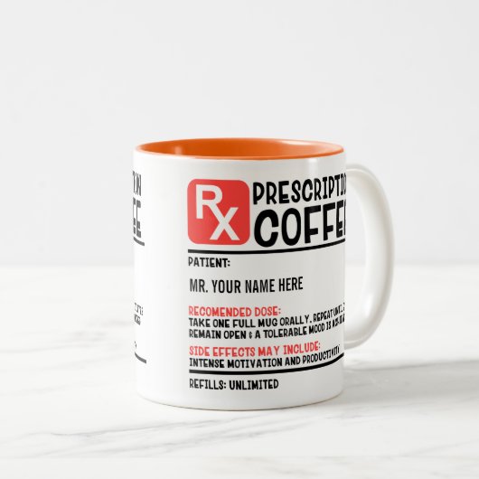 Tasse 2 Couleurs Drôle café d'ordonnance (Devant droit)