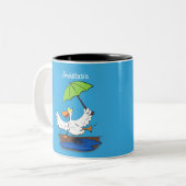 Tasse 2 Couleurs Drôle canard avec parapluie dessin animé (Devant gauche)