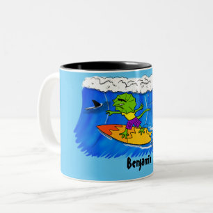 Tasse 2 Couleurs Drôle caricature de surf de lézard au cou