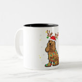 Tasse 2 Couleurs Drôle Cocker Spaniel Reindeer Chien de Noël (Devant gauche)