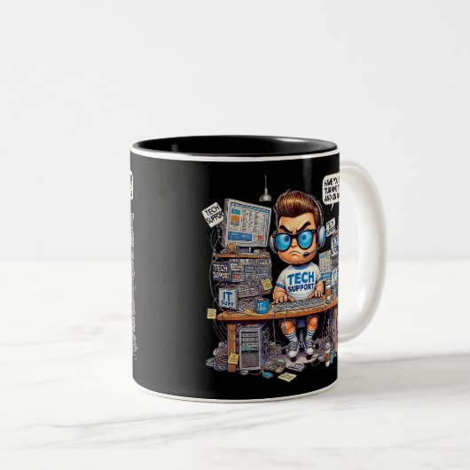 Tasse 2 Couleurs Drôle de support technique (Devant droit)