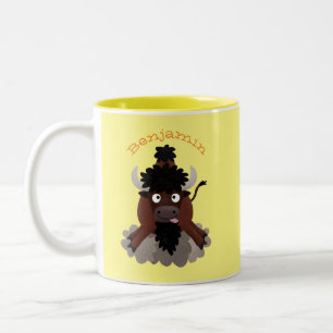 Tasse 2 Couleurs Drôle dessin animé de bison de buffle