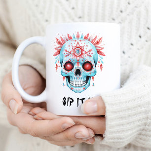 Tasse 2 Couleurs Drôle Dia De Los Aquarelle Crâne à sucre Halloween