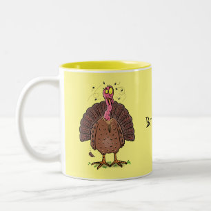 Tasse 2 Couleurs Drôle dinde marron de la ferme avec des mouches de