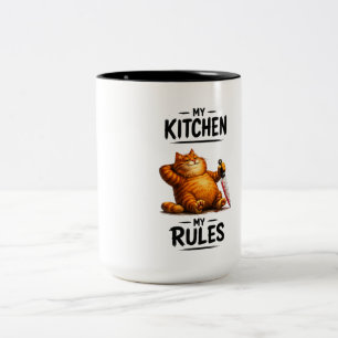 Tasse 2 Couleurs Drôle Ma Cuisine Mes Règles Chat Orange avec Coute