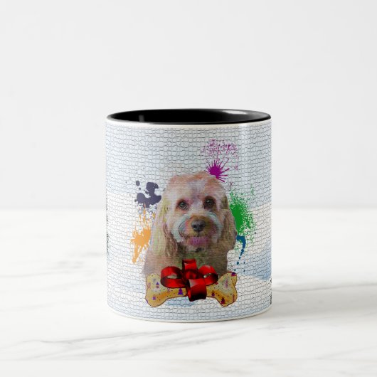 Tasse 2 Couleurs Drôle, mignon Chien Cavapou Joyeux Noël (Centre)