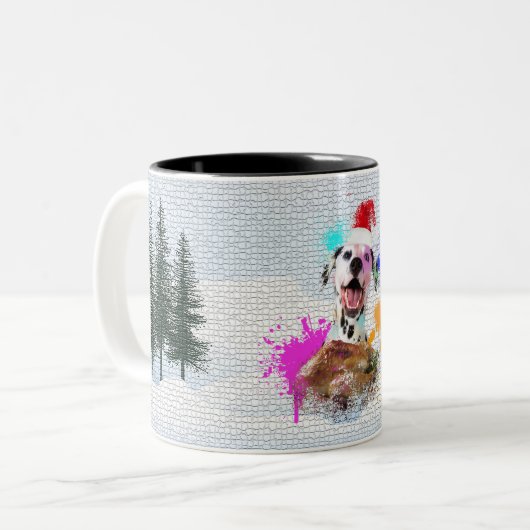 Tasse 2 Couleurs Drôle, mignon chien dalmate Joyeux Noël (Devant gauche)