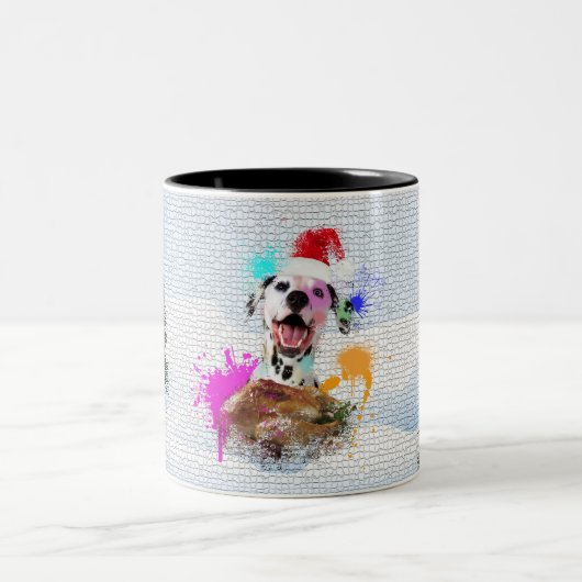 Tasse 2 Couleurs Drôle, mignon chien dalmate Joyeux Noël (Centre)