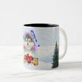 Tasse 2 Couleurs Drôle mignon Chien Pomsky Joyeux Noël (Devant droit)