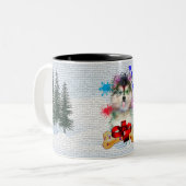 Tasse 2 Couleurs Drôle mignon Chien Pomsky Joyeux Noël (Devant gauche)