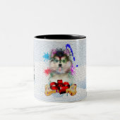 Tasse 2 Couleurs Drôle mignon Chien Pomsky Joyeux Noël (Centre)