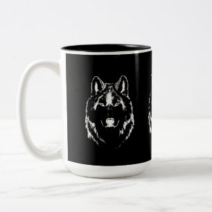 Tasse 2 Couleurs Drôle noir et blanc tête de loup croquis