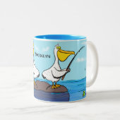 Tasse 2 Couleurs Drôle pélican de pêche (Devant droit)