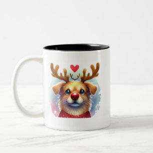 Tasse 2 Couleurs Drôle Père Noël Chien Cerf à nez rouge