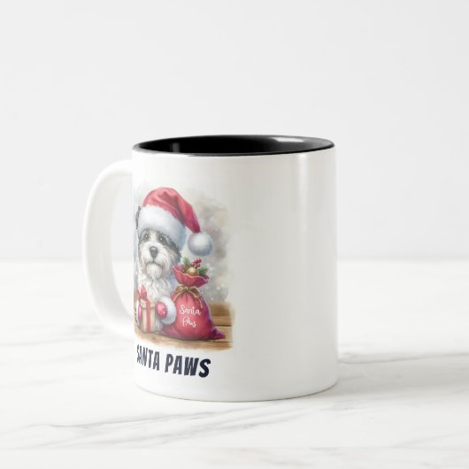 Tasse 2 Couleurs Drôle Père Noël Pws mignon chien (Devant gauche)