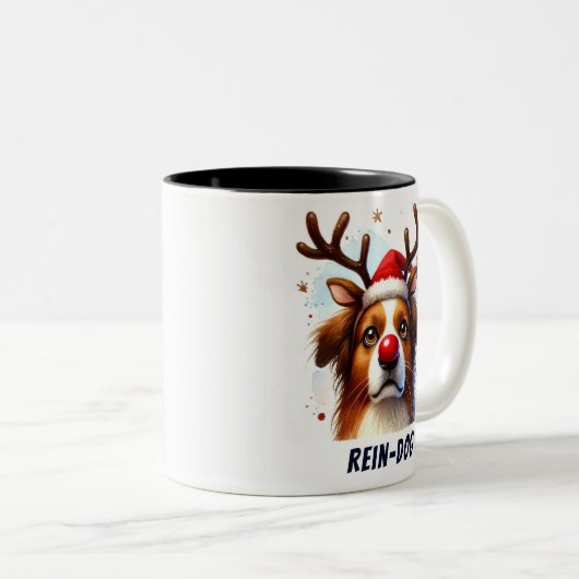 Tasse 2 Couleurs Drôle Père Noël Rein Dog Nez rouge (Devant droit)
