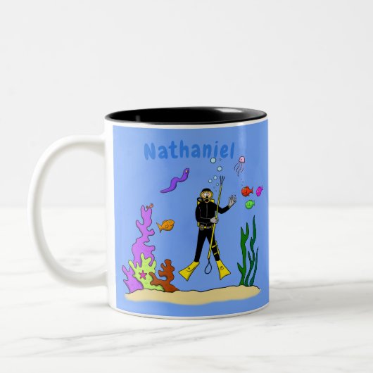 Tasse 2 Couleurs Drôle plongeur et poisson mer créatures dessin ani (Gauche)