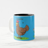Tasse 2 Couleurs Drôle poulet rustique whimsical dessin animé (Devant gauche)