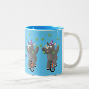 Tasse 2 Couleurs Drôle rhinocéros mignon jonglant sur monocycle