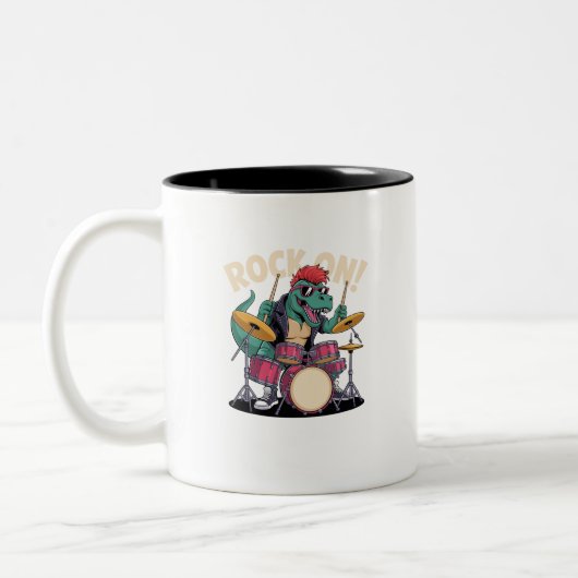 Tasse 2 Couleurs Drummer Dinosaure T-Rex Punk Rock - Percussion (Gauche)
