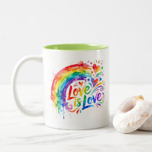 Tasse 2 Couleurs Éclaboussure d'aquarelle arc-en-ciel vibrant "L'am