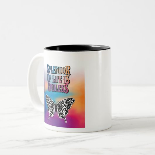 Tasse 2 Couleurs Éclat de vie avec papillon (Devant gauche)