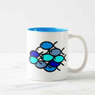 Tasse 2 Couleurs École des symboles chrétiens de poissons - bleu -