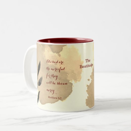 Tasse 2 Couleurs Écriture des Béatitudes Verse 5:7 (Devant gauche)
