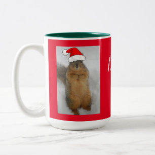 Tasse 2 Couleurs Écureuil de Noël avec le chapeau de Noël
