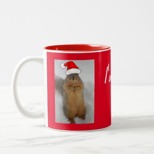 Tasse 2 Couleurs Écureuil de Noël avec le chapeau de Noël (Gauche)