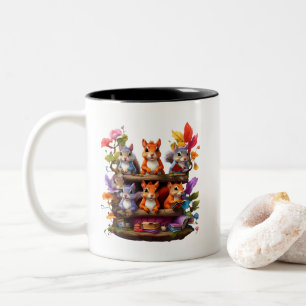 Tasse 2 Couleurs Écureuils Sur Une Librairie En Bois