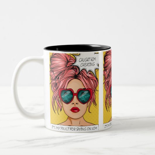 Tasse 2 Couleurs Editable L'A Attrapé Tricher Pop Art (Gauche)