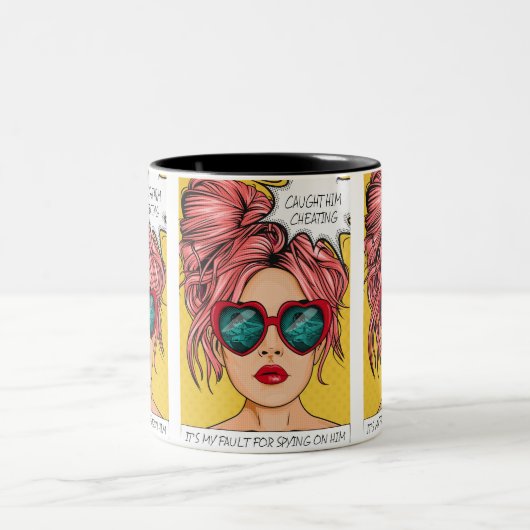 Tasse 2 Couleurs Editable L'A Attrapé Tricher Pop Art (Centre)