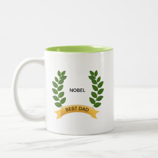 Tasse 2 Couleurs Editable Meilleur papa Nom & Laurel Feuilles (Gauche)