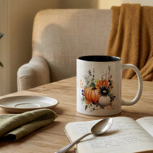 Tasse 2 Couleurs Editable Moderne Cute Girl Citrouille orange Autom