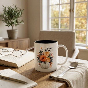 Tasse 2 Couleurs Editable Moderne Cute Girl Citrouille orange Autom