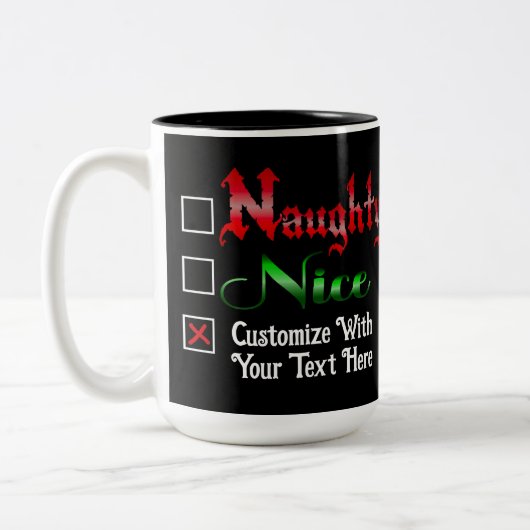Tasse 2 Couleurs Édition Texte Personnalisé Naughty Ou Nice (Gauche)