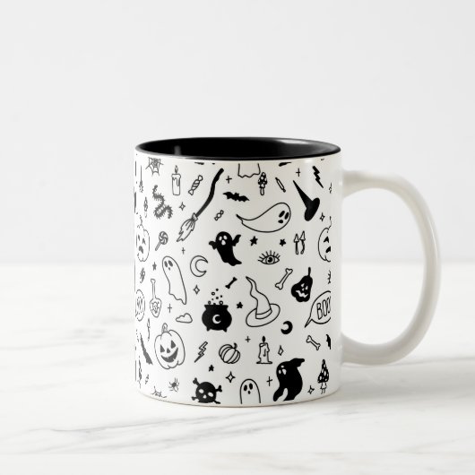 Tasse 2 Couleurs éffrayant doodé de fête d'halloween effrayant (Droit)