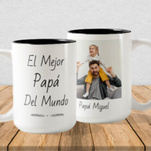 Tasse 2 Couleurs El Mejor Papá del Mundo - Photo personnalisée et n