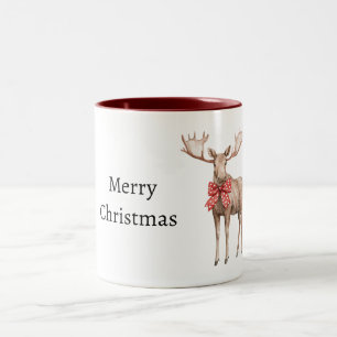 Tasse 2 Couleurs Élan coeurs rouges Noël