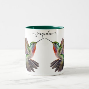 Tasse 2 Couleurs Elégant Aquarelle Colibri Nom personnalisé