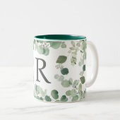 Tasse 2 Couleurs Elégant aquarelle vert Monogramme (Devant droit)